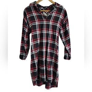 Aqua Black and Red Plaid Midi Dress